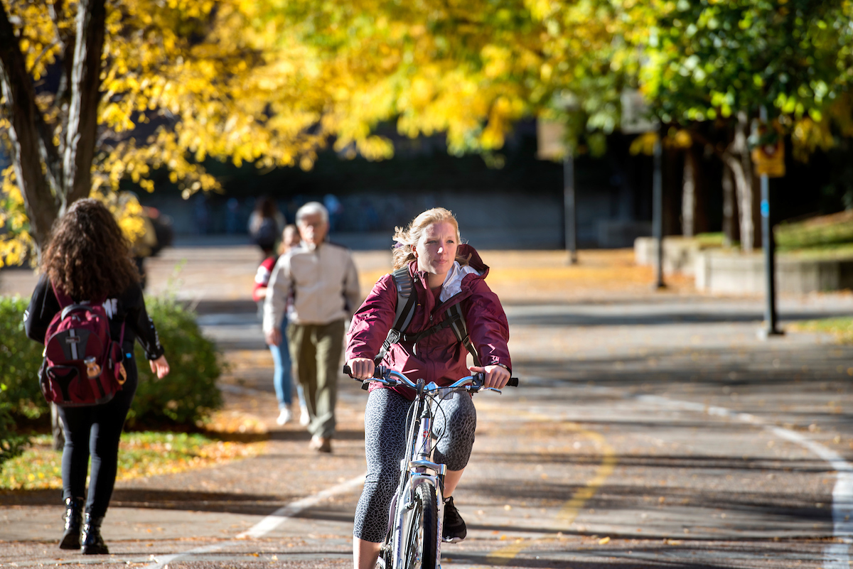 Biker riding on campus