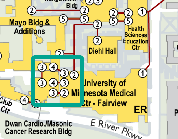 Map clipping showing a green open box around Gopher Way connections mentioned in the article