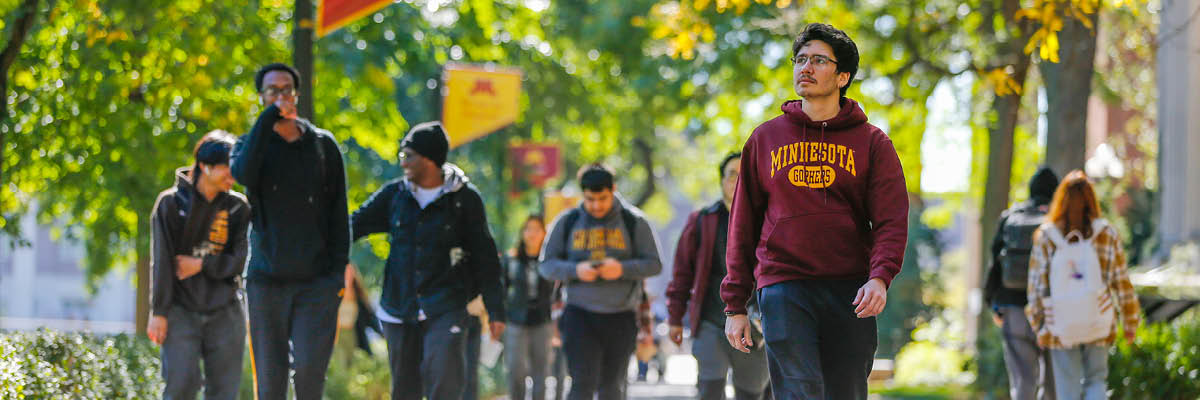 Student walking on campus